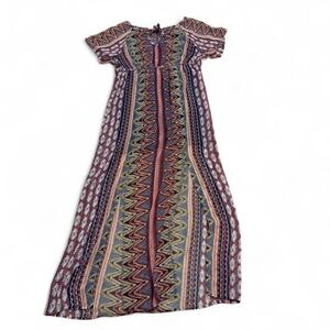 Earthbound Sheer Boho‎ Geometric Maxi Dress Sz M